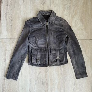 True Religion Gray Distressed Sheepskin Leather Moto Biker Jacket XS